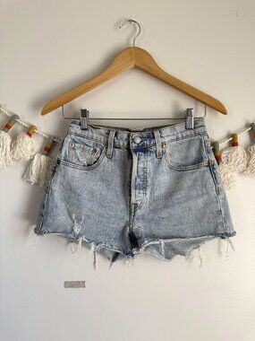 Levi's 501 Original Light Wash Cut Off Shorts Button Fly Festival Rodeo Size 25